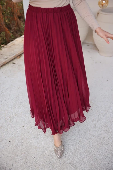 Pliseli Etek - (38-46) - 71262 - Bordo - Resim 10