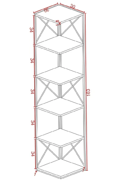 Plus aksesuar Dekoratif Köşe Çapraz Detay Kitaplık- Aksesuar Rafı- Çok Amaçlı Raf - 8