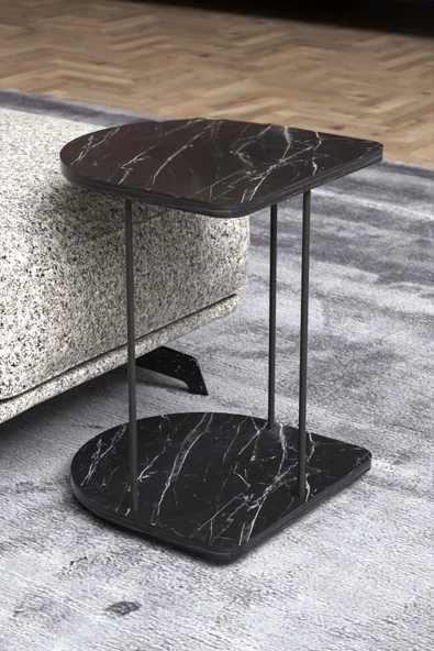 Devin Dekor Mobilya Yan Sehpa Tekerlekli Servis Sehpası HND Oval Beyaz - 4