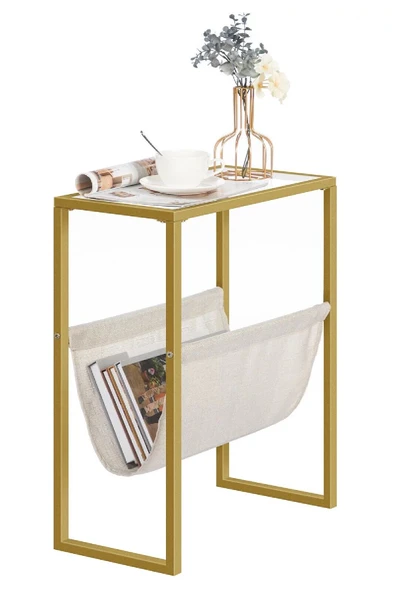 TOLIAHOME Gold Renk Temperli Cam Gazetelik Dergilik Yan Sehpa Koltuk Sehpası Servis Sehpası - Resim 6