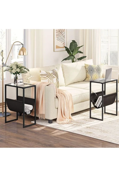TOLIAHOME Siyah Renk Temperli Cam Gazetelik Dergilik Yan Sehpa Koltuk Sehpası - 2