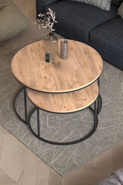 Devin Dekor Mobilya Orta Sehpa Ikili Lüx Specıal Ceviz-siyah Demir - 2