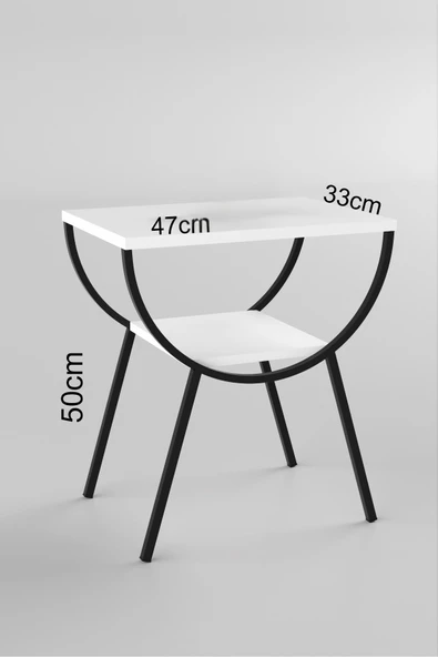 Devin Dekor Mobilya Yan Sehpa Komodin Metal Ayak Ceviz Tabla - 2