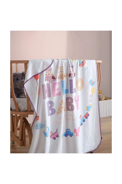 Marilyn Devin Dekor Hello Baby Dijital Baskı Polar Bebek Battaniye 80x110cm