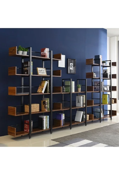 Plus aksesuar Endüstriyel Tasarım 5 Katlı Tel Detaylı Kitaplık-aksesuar Rafı-çiçeklik-çok Amaçlı Raf - 4