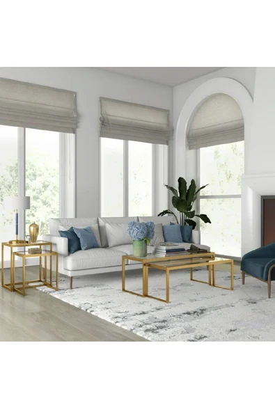 TOLIAHOME Modern Gold Renk Metal İskeletli Temper Camlı Zigon Sehpa Yan Sehpa - Resim 3