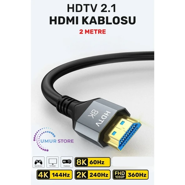 Ultra Yüksek Hızlı 8k HDMI 2.1 Kablo 2 Metre ürün görseli 1