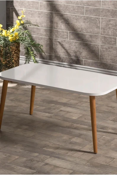 Denk Zeyn Orta Sehpa Kare Ahşap Torna Ayak Beyaz