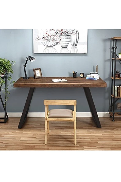 Plus aksesuar Ahşap Masif Ağaç Doğal Çalışma Masası Demir Iskelet Ofis Masası - 4