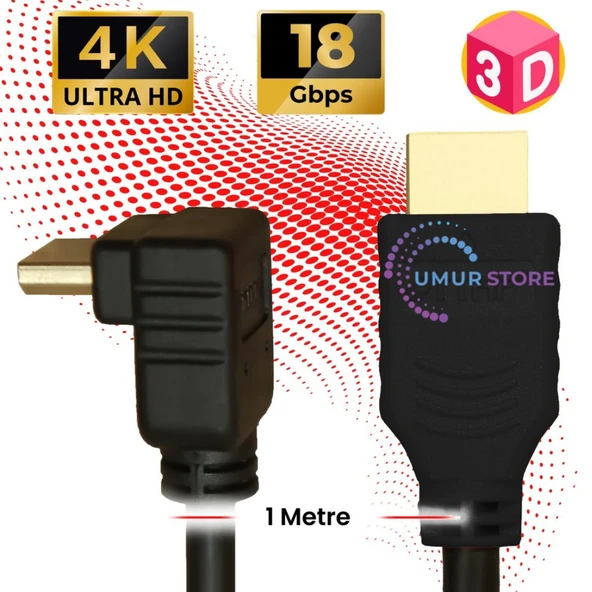 HDMI 2.0 4K Ultra Hd 60 Hz L Tipi Ses ve Görüntü Aktarım Kablosu 1 Metre ürün görseli 1