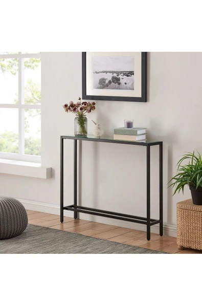 TOLIAHOME Modern Siyah Renk Metal İskeletli Temper Camlı Raflı Dresuar Konsol