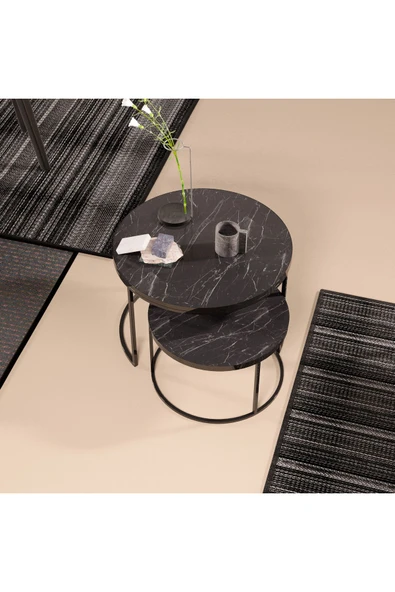 Devin Dekor Mobilya Devin Dekor Orta Sehpa Ikili Lüx Specıal Bendir Siyah - 2