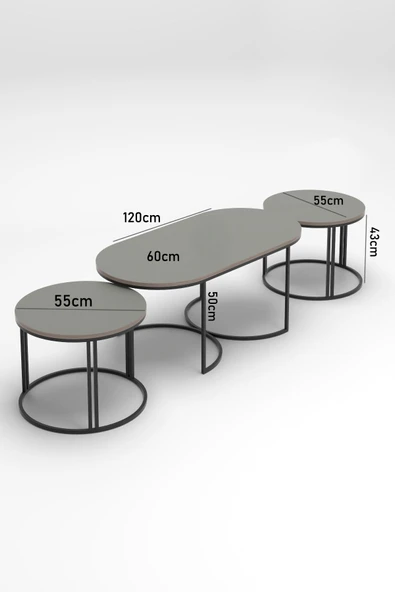 Devin Dekor Mobilya ORTA SEHPA ZİGON SEHPA YAN SEHPA 3 LÜ SET DOLUNAY EFES MERMER DESENLİ - 4