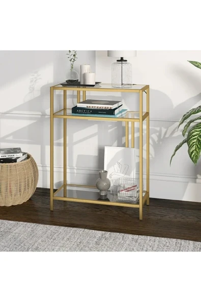TOLIAHOME Gold Renk Temper Camlı Dresuar Konsol Komodin - 3