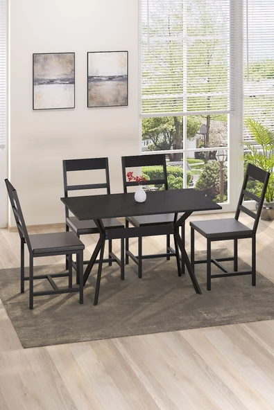 TOLIAHOME Ventora Yemek Masası Siyah Renk Metal Ayaklı Mutfak Masası Yemek Masası Masa - 4