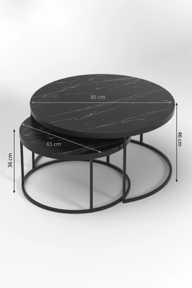 Devin Dekor Mobilya Orta Sehpa Ikili Lüx Specıal Ceviz-siyah Demir - 6