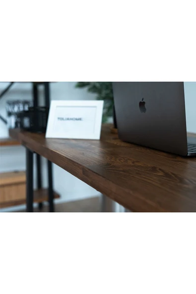 TOLIAHOME Dekoratif Tasarım Ceviz Renk Doğal Masif Ahşap Çalışma Ofis Bilgisayar Ders Masası - 5
