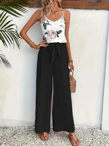 Kadın Ip Askılı V Yakalı Süprem Bluz Ve Aerobin Pantolon Ikili Takım - Resim 4