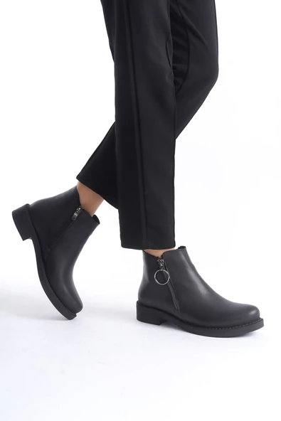 JET-MARGARET Fermuarlı Ortopedik Taban TopukluKadın Bot - CST - Siyah - Resim 2