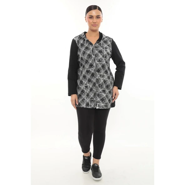 Kapüşonlu Büyük Beden Fermuarlı Hırka - 2