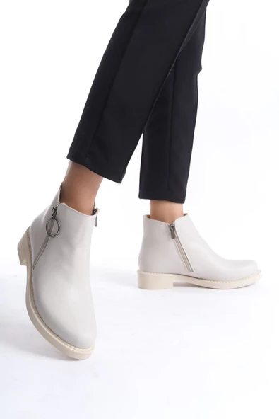 JET-MARGARET Fermuarlı Ortopedik Taban TopukluKadın Bot  CKT - Krem ürün görseli