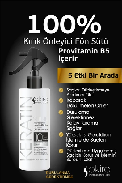 Okiro Besleyici Onarıcı Düzleştirici Keratin ve Biotinli Saç Bakım Sütü 250 Ml. - 2