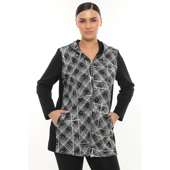 Kapüşonlu Büyük Beden Fermuarlı Hırka - 3