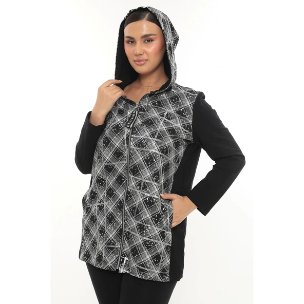 Kapüşonlu Büyük Beden Fermuarlı Hırka