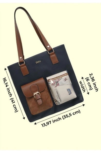 Kadın Vegan Deri Lacivert Omuz Çantası - Paperflower Tasarım - 7