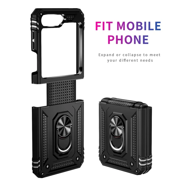 Samsung Galaxy Z Flip 6 Uyumlu Kamera Korumalı Standlı Yüzüklü Tank Kılıf - Resim 7