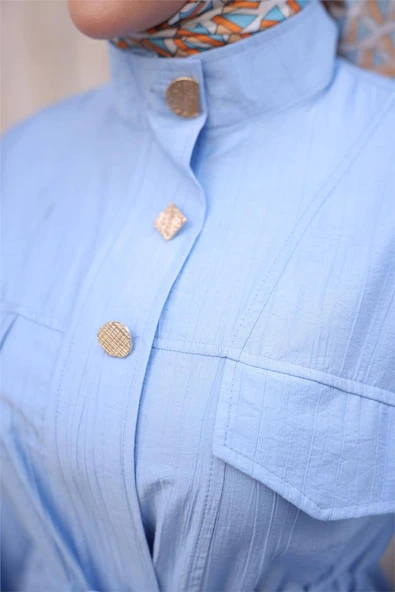 Balıkçı Yaka Belden Lastikli Cepli Metal Düğme Detaylı İkili Tesettür Eşofman Takımı - (38-46) - 71292 - Koyu Lila - Resim 6