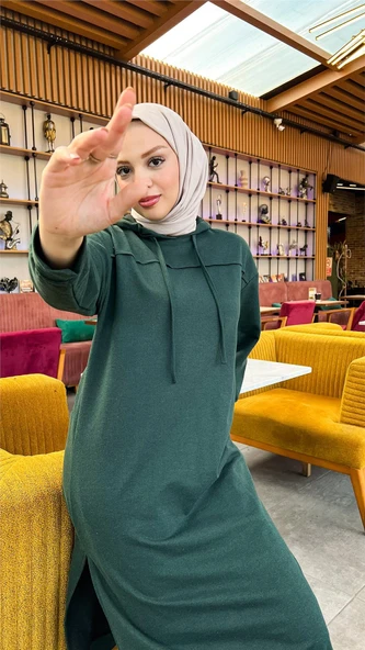 Uzun Tunik Kapşonlu Kenardan Yırtmaçlı İkili Spor Takım - 03034-1.021 - Nefti - Resim 4