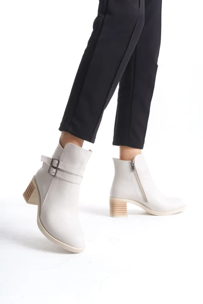 JET-NOEMI Tokalı Fermuarlı Ortopedik Taban TopukluKadın Bot  CKT - Krem ürün görseli