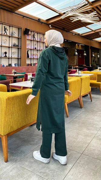 Uzun Tunik Kapşonlu Kenardan Yırtmaçlı İkili Spor Takım - 03034-1.021 - Nefti - Resim 5