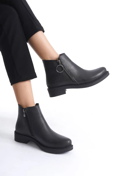 JET-MARGARET Fermuarlı Ortopedik Taban TopukluKadın Bot - CST - Siyah - Resim 3