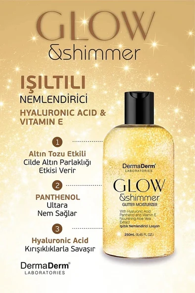 Dermaderm Altın Tozu Etkili Işıltılı Pantenol Nemlendirici Losyon 250 ml. - 2