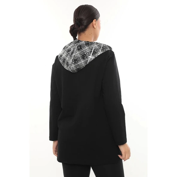 Kapüşonlu Büyük Beden Fermuarlı Hırka - 4