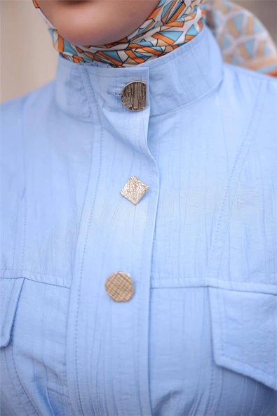 Balıkçı Yaka Belden Lastikli Cepli Metal Düğme Detaylı İkili Tesettür Eşofman Takımı - (38-46) - 71292 - Koyu Lila - Resim 8