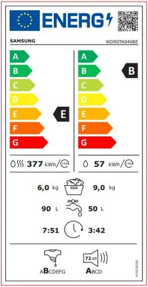 Samsung WD5000T WD90TA046BE1AH 1400 Devir 9+6 KG Kurutmalı Çamaşır Makinesi - Resim 6