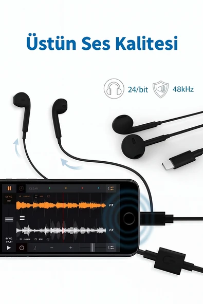 QASUL Lightning Kulaklık Şarj Çoklayıcı iphone Uyumlu Çevirici Dönüştürücü Adaptör - 4