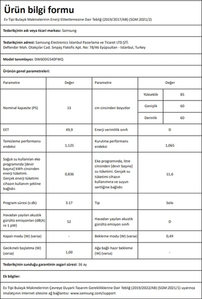 Samsung DW60DG540FWQ 4 Programlı 13 Kişilik Bulaşık Makinesi - Resim 7