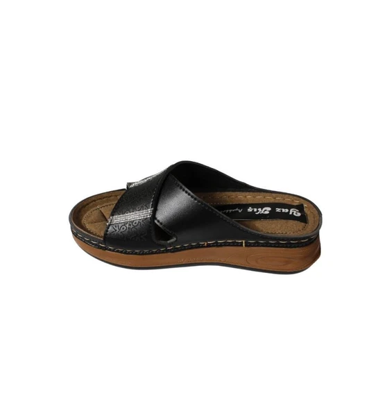 YAZKIŞ Kadın Siyah Ten Üzeri Çapraz Bantlı Taşlı Tabanı Comfort Rahat taban Terlik - Resim 7