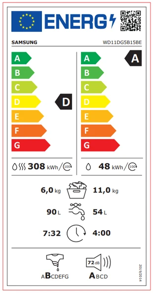 Samsung WD11DG5B15BEAH 1400 Devir 11 KG + 6 KG Kurutmalı Çamaşır Makinesi - Resim 7