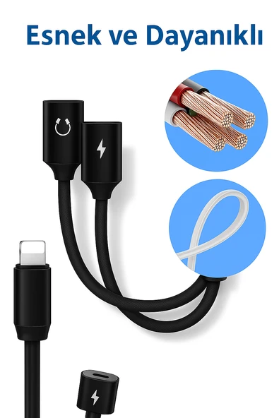 QASUL Lightning Kulaklık Şarj Çoklayıcı iphone  Uyumlu Çevirici Dönüştürücü Adaptör - 6
