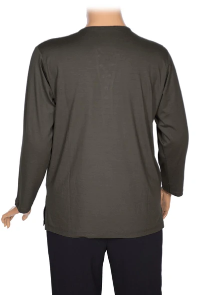 Cimariva Kadın Nüket Büyük Beden O Yaka Beş Süs Düğmeli Haki Bluz - 3