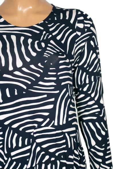 Barem Kadın Funda Belden Basene Büzgülü Penye Lacivert Elbise D56 - Resim 2