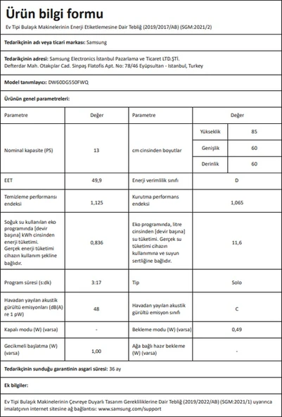 Samsung DW60DG540FSR 4 Programlı 13 Kişilik Bulaşık Makinesi - Resim 8