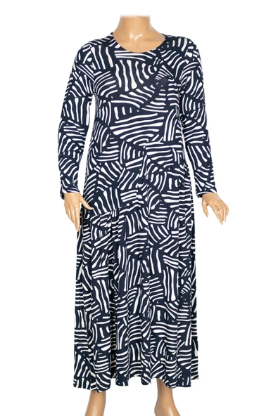 Barem Kadın Funda Belden Basene Büzgülü Penye Lacivert Elbise D56 ürün görseli