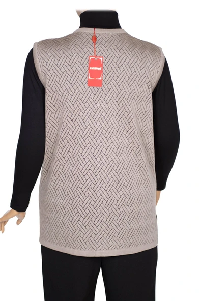 Hesna Kadın Yakut Triko Ajurlu Cepli Düğmeli Yırtmaçlı Taş Beji Yelek - 4