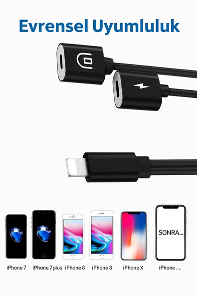 QASUL Lightning Kulaklık Şarj Çoklayıcı iphone  Uyumlu Çevirici Dönüştürücü Adaptör - 5